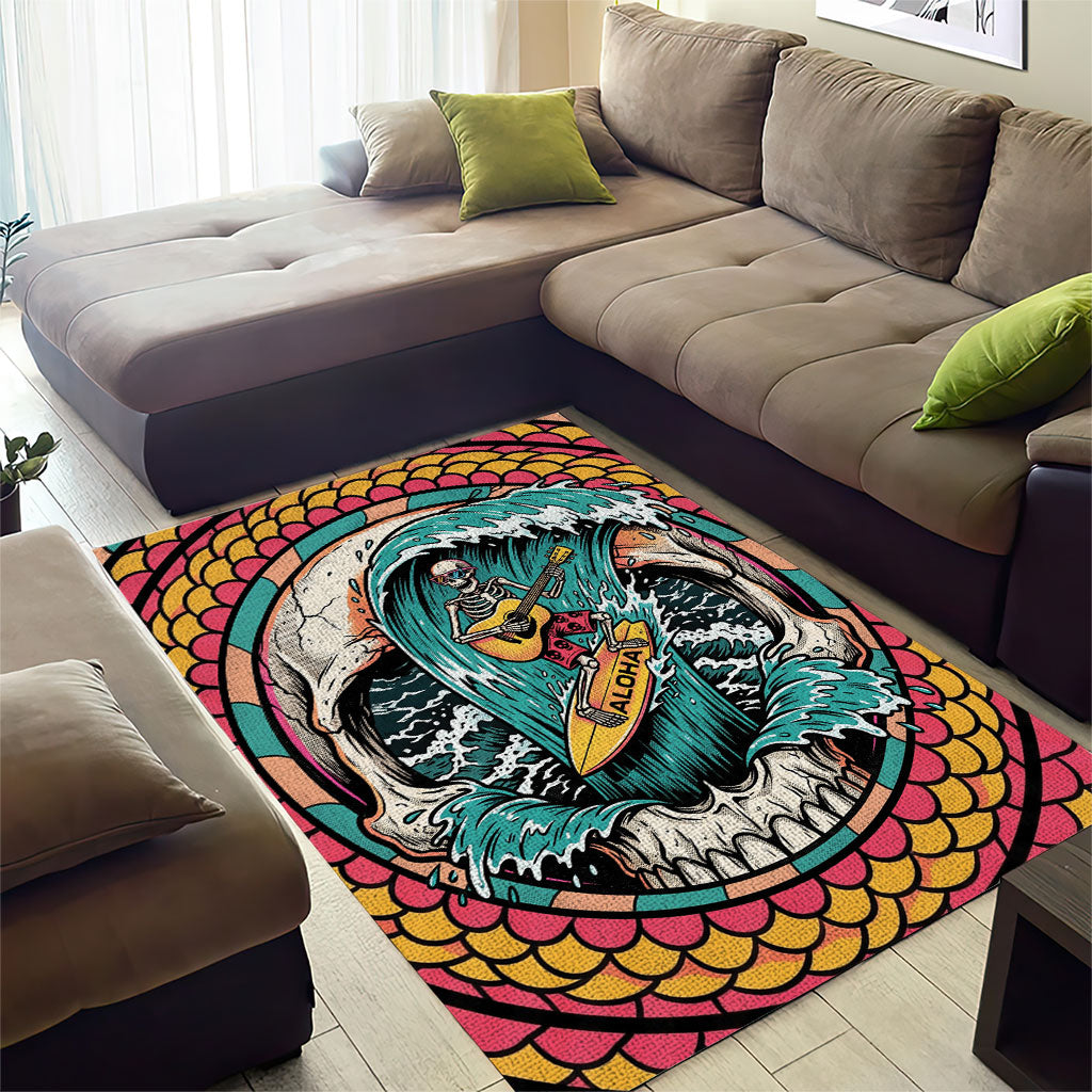 3D Illusion Surfing Skull Aloha Halloween Area Rug Tropical Guitarist Bones Wave DT05 - Polynesian Pride