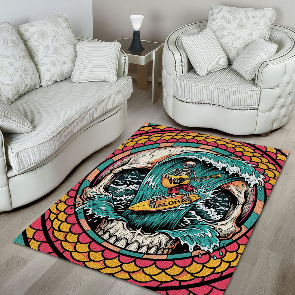 3D Illusion Surfing Skull Aloha Halloween Area Rug Tropical Guitarist Bones Wave DT05 - Polynesian Pride