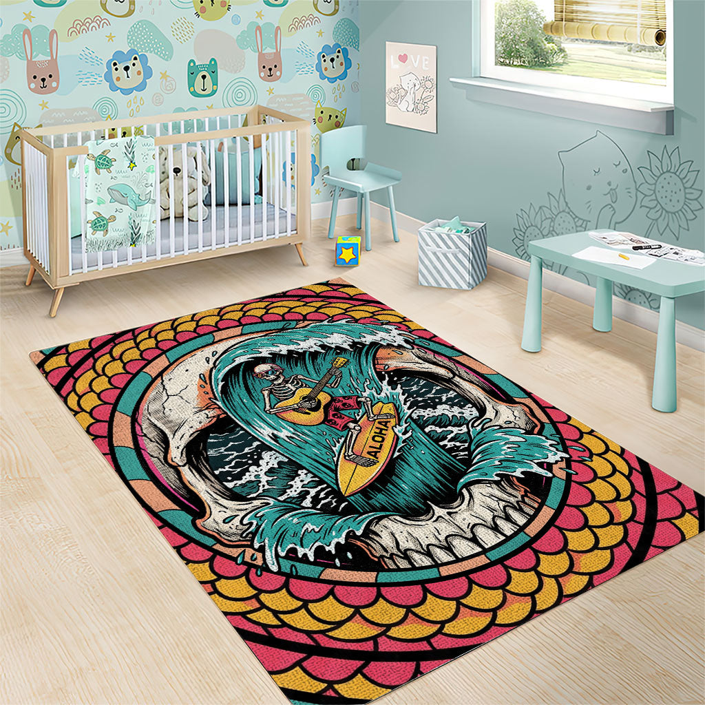 3D Illusion Surfing Skull Aloha Halloween Area Rug Tropical Guitarist Bones Wave DT05 - Polynesian Pride