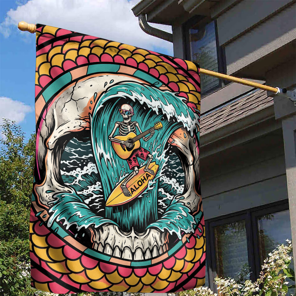 3D Illusion Surfing Skull Aloha Halloween Garden Flag Tropical Guitarist Bones Wave DT05 - Polynesian Pride