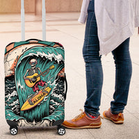 3D Illusion Surfing Skull Aloha Halloween Luggage Cover Tropical Guitarist Bones Wave DT05 Blue - Polynesian Pride