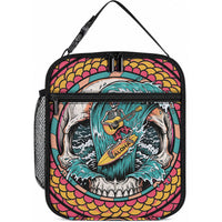 3D Illusion Surfing Skull Aloha Halloween Lunch Bag Tropical Guitarist Bones Wave DT05 10.2 × 8.3 × 4.3 inch Blue - Polynesian Pride