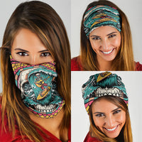 3D Illusion Surfing Skull Aloha Halloween Neck Gaiter Tropical Guitarist Bones Wave DT05 - Polynesian Pride