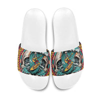 3D Illusion Surfing Skull Aloha Halloween Slide Sandals Tropical Guitarist Bones Wave DT05 Blue - Polynesian Pride