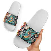 3D Illusion Surfing Skull Aloha Halloween Slide Sandals Tropical Guitarist Bones Wave DT05 - Polynesian Pride