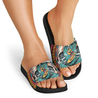 3D Illusion Surfing Skull Aloha Halloween Slide Sandals Tropical Guitarist Bones Wave DT05 - Polynesian Pride