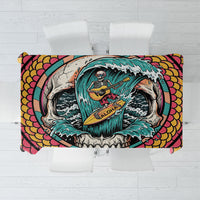 3D Illusion Surfing Skull Aloha Halloween Tablecloth Tropical Guitarist Bones Wave DT05 Blue - Polynesian Pride