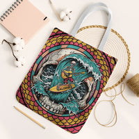 3D Illusion Surfing Skull Aloha Halloween Tote Bag Tropical Guitarist Bones Wave DT05 White Strap One Size Blue - Polynesian Pride