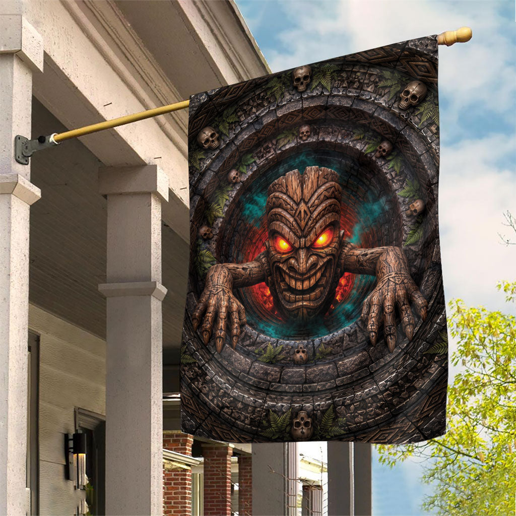 3D Illusion Haunted Tiki Totem Halloween Garden Flag Polynesian Wood Spirit Fiery
