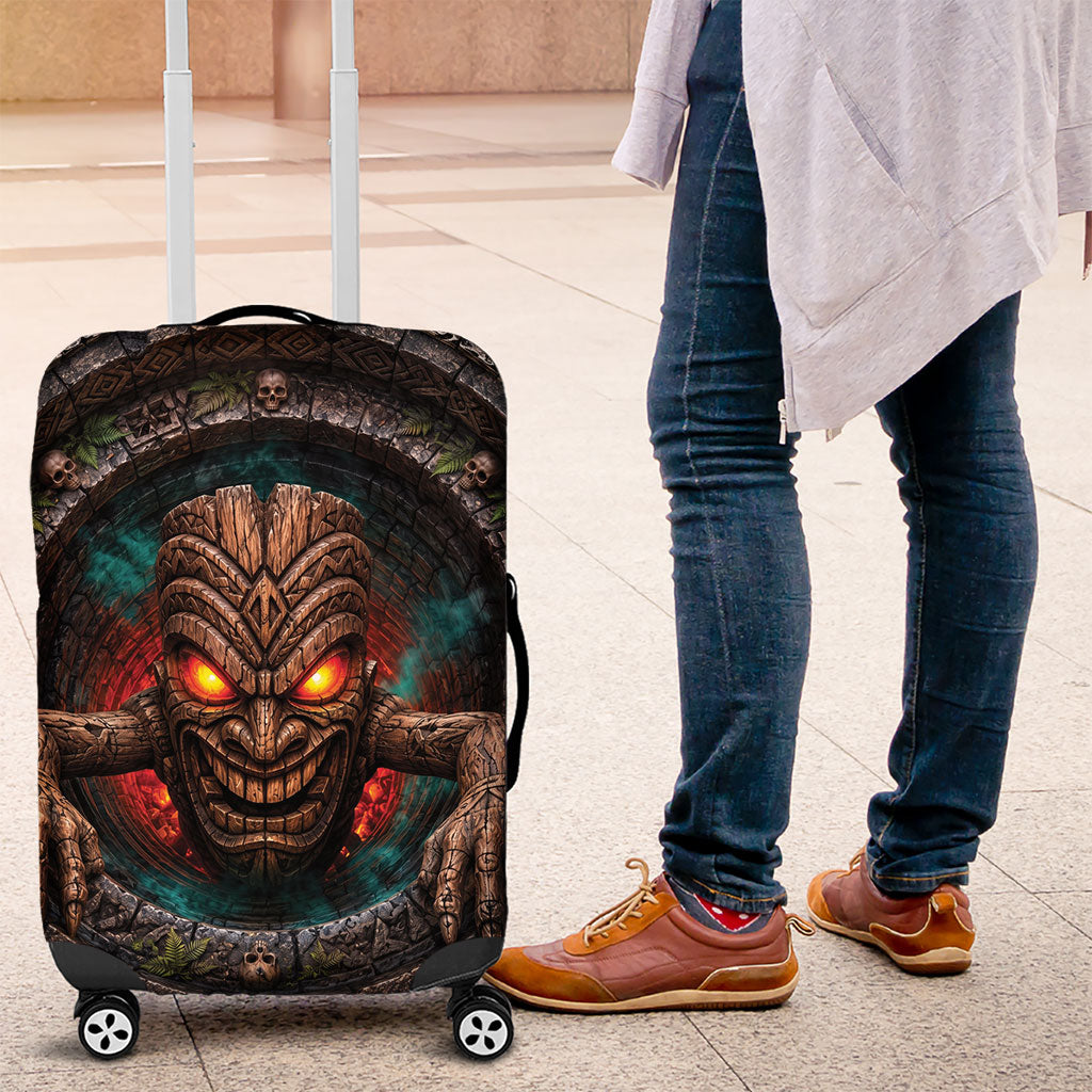 3D Illusion Haunted Tiki Totem Halloween Luggage Cover Polynesian Wood Spirit Fiery