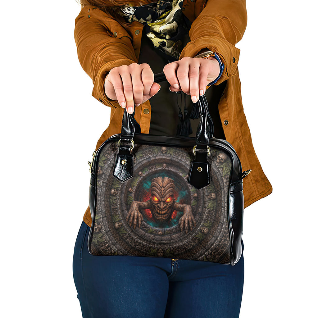 3D Illusion Haunted Tiki Totem Halloween Shoulder Handbag Polynesian Wood Spirit Fiery