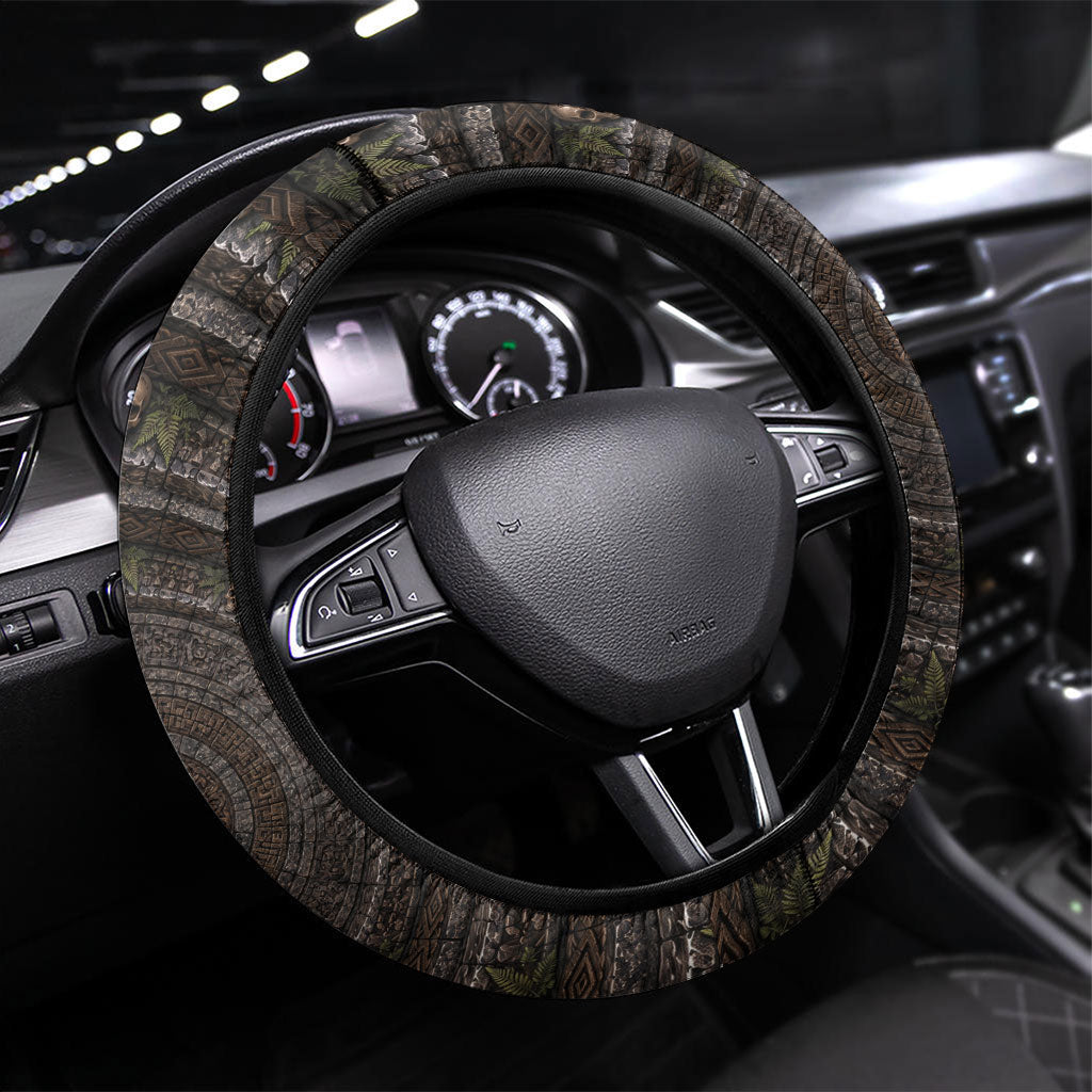 3D Illusion Haunted Tiki Totem Halloween Steering Wheel Cover Polynesian Wood Spirit Fiery