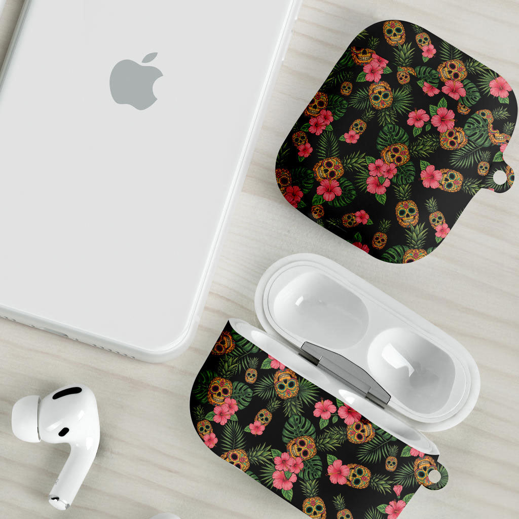 Tropical Calavera Hawaiian AirPods Case Sugar Skull Pineapple Hibiscus Floral DT05 - Polynesian Pride