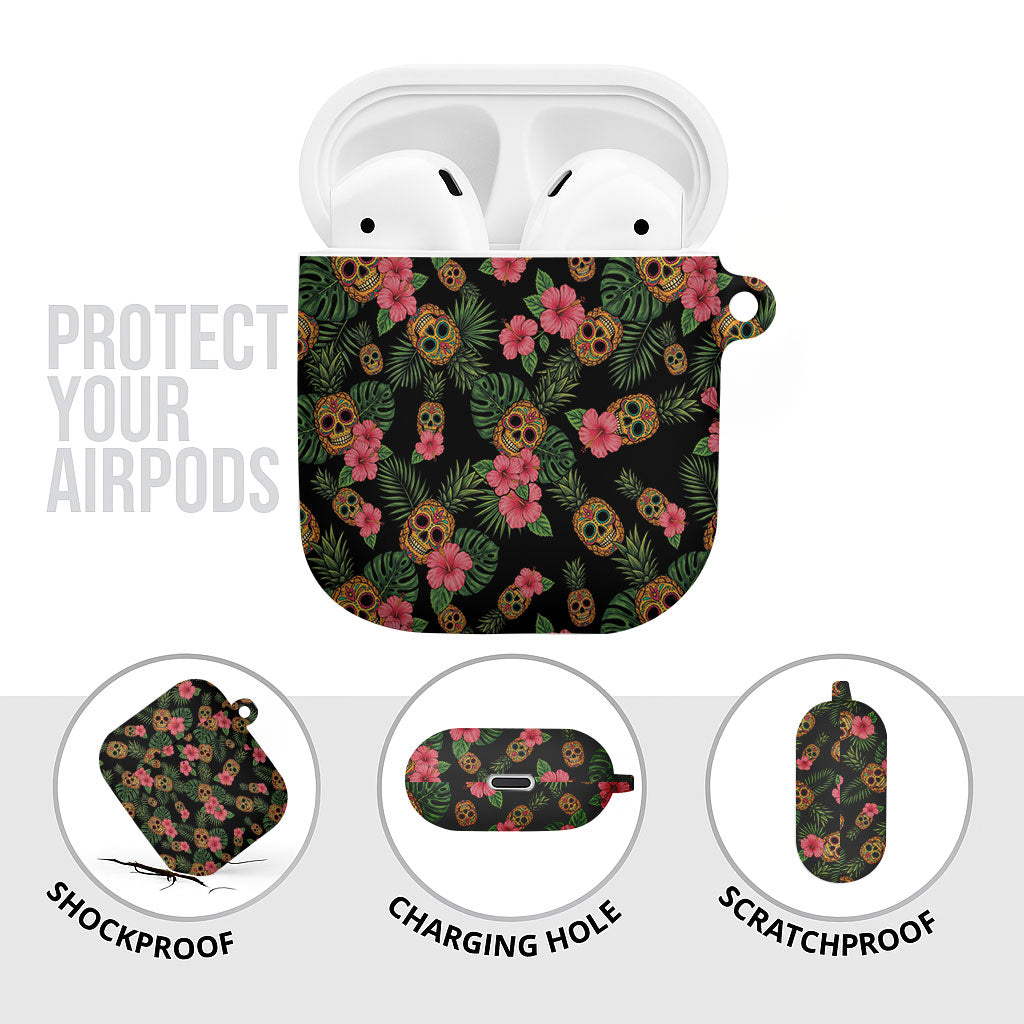 Tropical Calavera Hawaiian AirPods Case Sugar Skull Pineapple Hibiscus Floral DT05 - Polynesian Pride