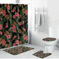 Tropical Calavera Hawaiian Bathroom Set Sugar Skull Pineapple Hibiscus Floral DT05 Bathroom Set (4 pcs) Black - Polynesian Pride