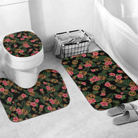 Tropical Calavera Hawaiian Bathroom Set Sugar Skull Pineapple Hibiscus Floral DT05 Mat Set Only (3 pcs) One Size Black - Polynesian Pride