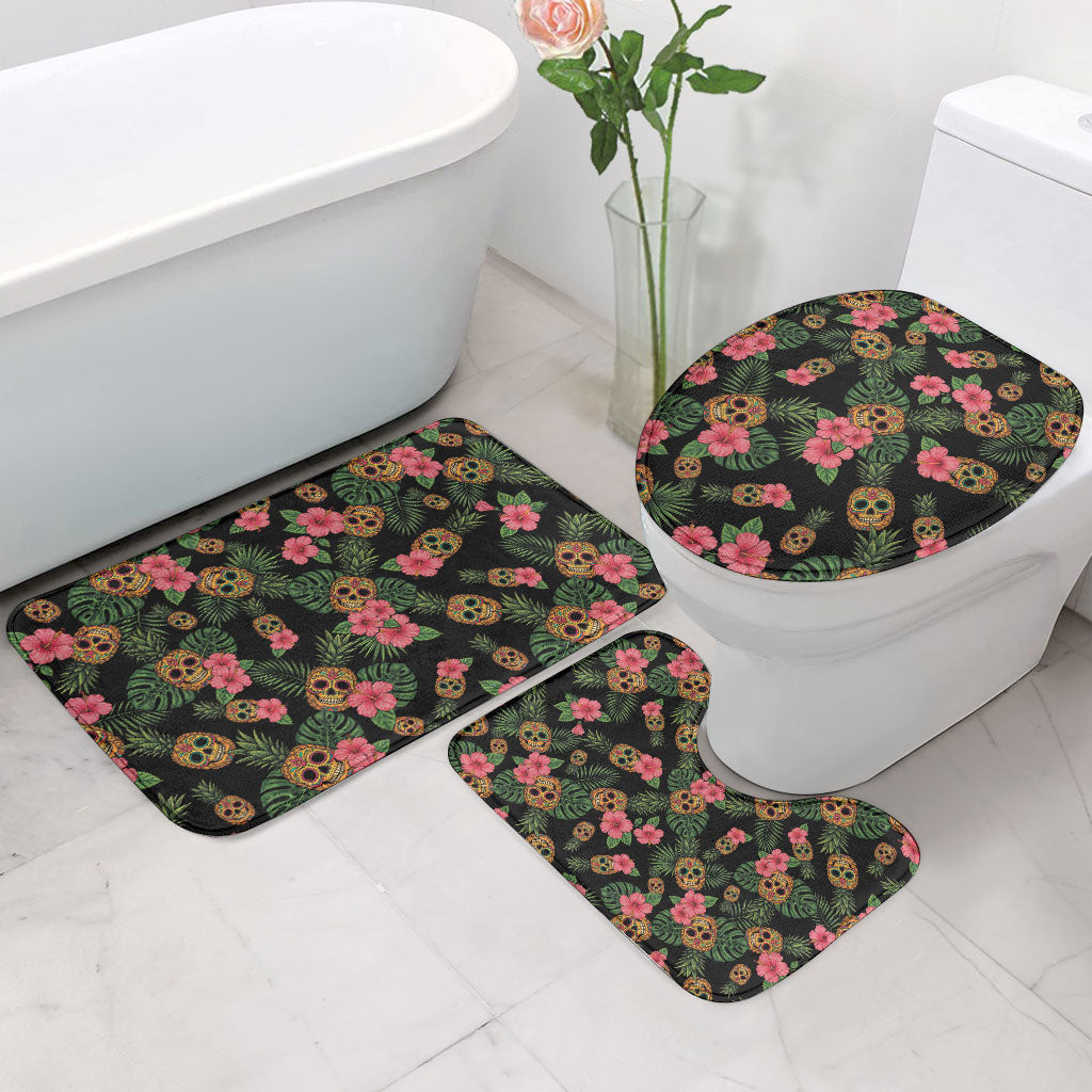 Tropical Calavera Hawaiian Bathroom Set Sugar Skull Pineapple Hibiscus Floral DT05 - Polynesian Pride