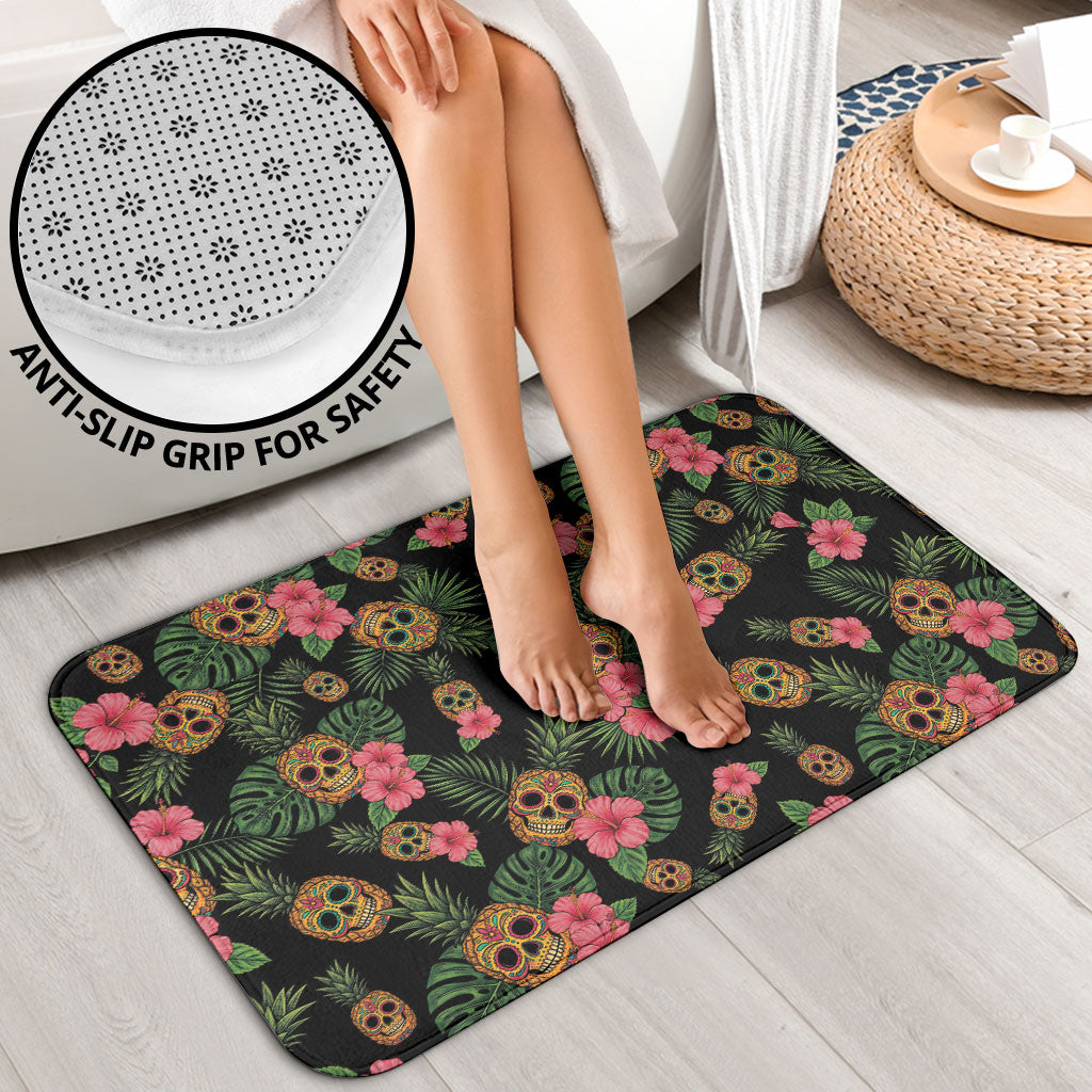 Tropical Calavera Hawaiian Bathroom Set Sugar Skull Pineapple Hibiscus Floral DT05 - Polynesian Pride