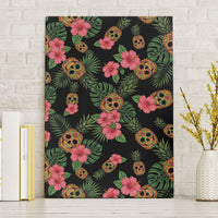 Tropical Calavera Hawaiian Canvas Wall Art Sugar Skull Pineapple Hibiscus Floral DT05 Without Frame Black - Polynesian Pride