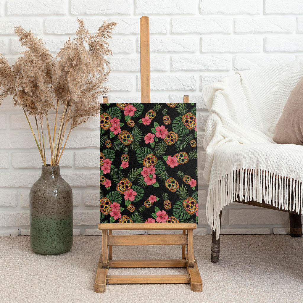 Tropical Calavera Hawaiian Canvas Wall Art Sugar Skull Pineapple Hibiscus Floral DT05 - Polynesian Pride