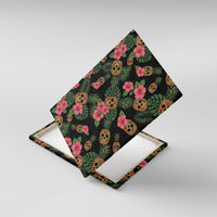 Tropical Calavera Hawaiian Canvas Wall Art Sugar Skull Pineapple Hibiscus Floral DT05 With Frame Black - Polynesian Pride