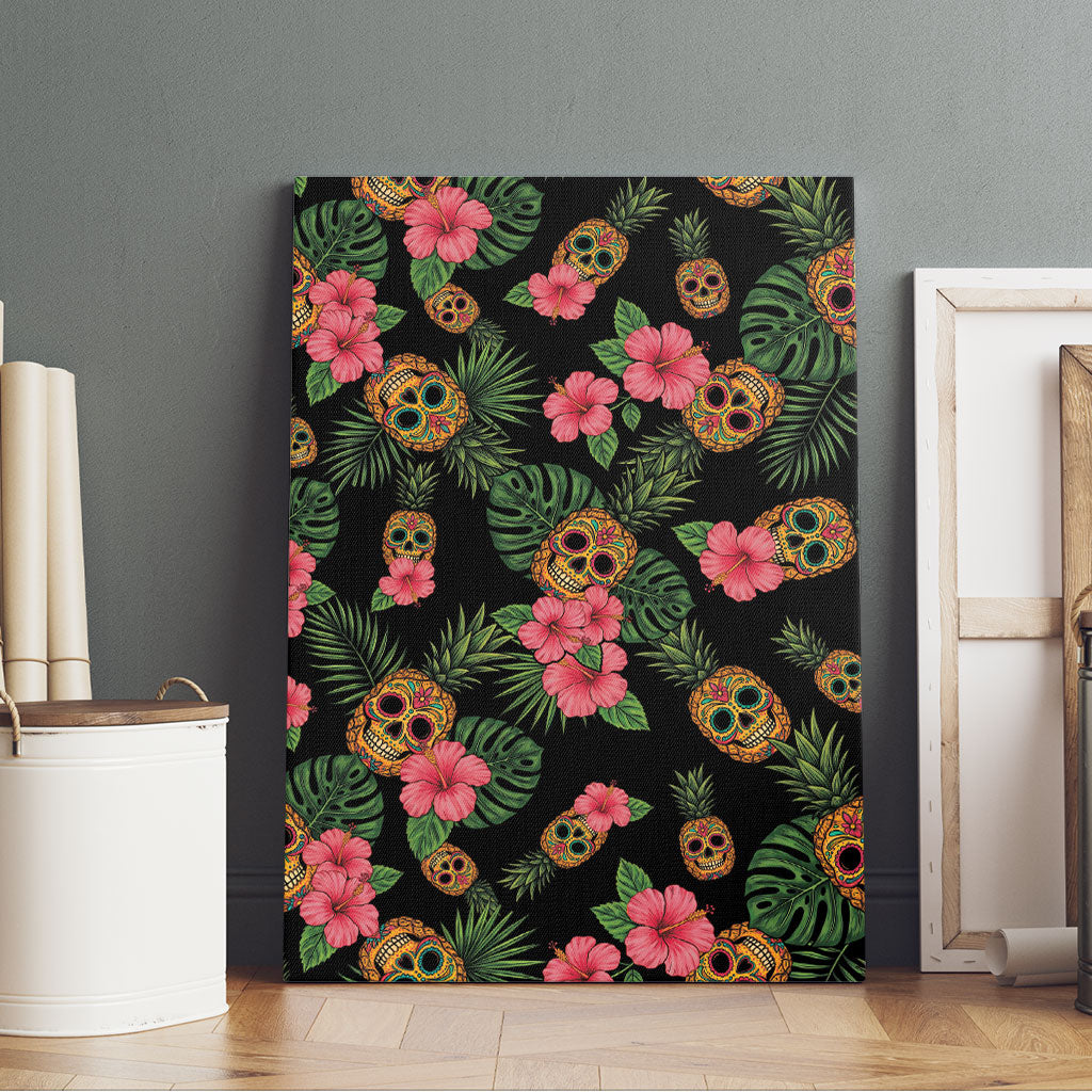 Tropical Calavera Hawaiian Canvas Wall Art Sugar Skull Pineapple Hibiscus Floral DT05 - Polynesian Pride