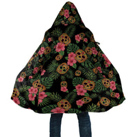 Tropical Calavera Hawaiian Cloak Sugar Skull Pineapple Hibiscus Floral DT05 Unisex Black - Polynesian Pride