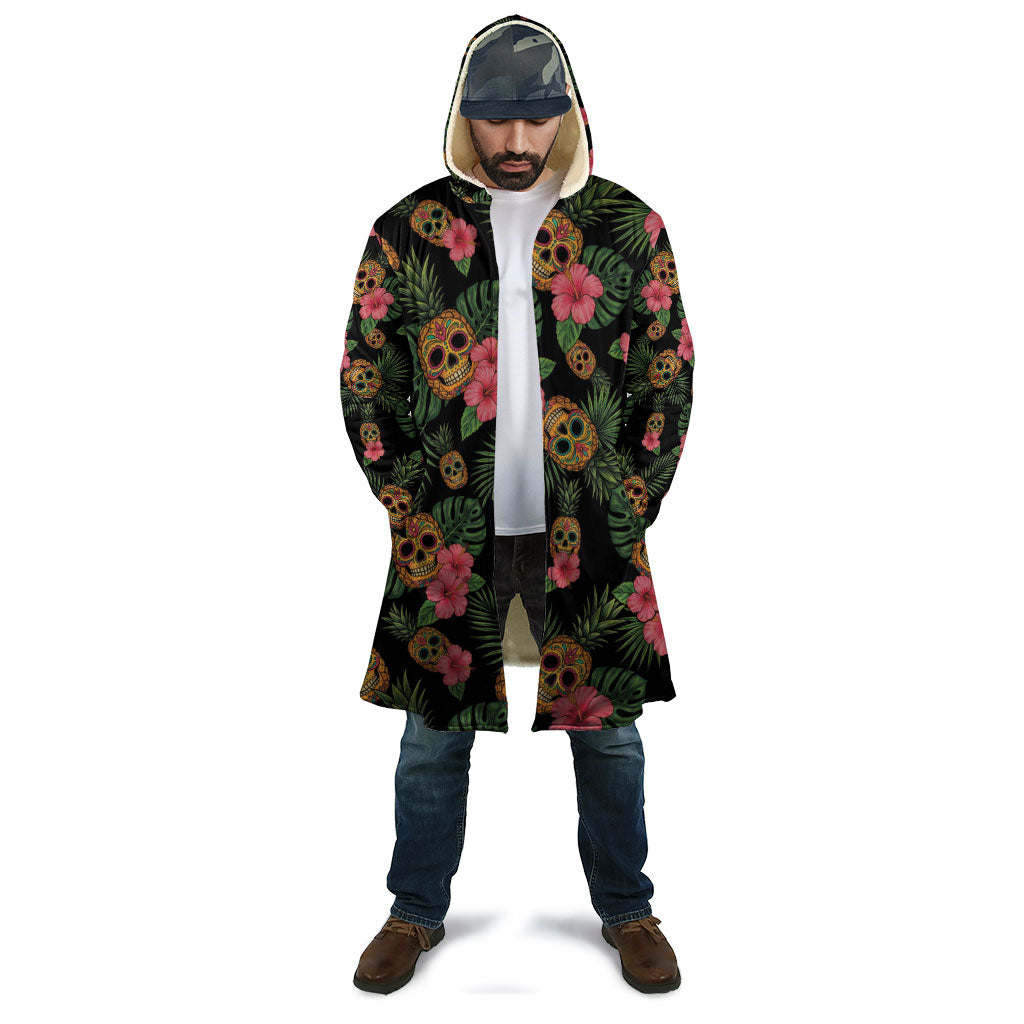 Tropical Calavera Hawaiian Cloak Sugar Skull Pineapple Hibiscus Floral DT05 - Polynesian Pride