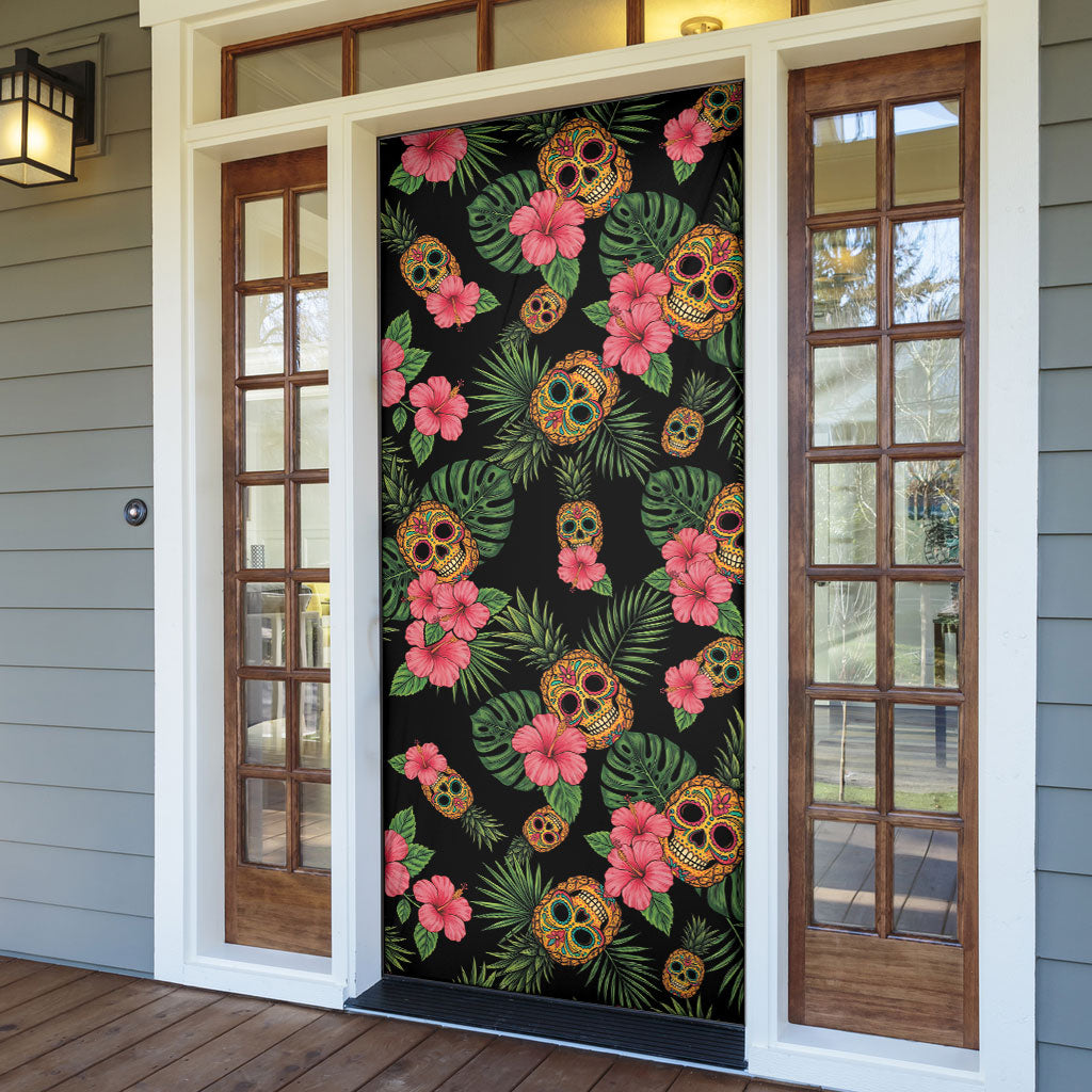 Tropical Calavera Hawaiian Door Cover Sugar Skull Pineapple Hibiscus Floral DT05 - Polynesian Pride
