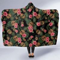 Tropical Calavera Hawaiian Hooded Blanket Sugar Skull Pineapple Hibiscus Floral DT05 One Size Black - Polynesian Pride