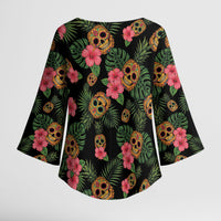 Tropical Calavera Hawaiian Kimono Sleeve Blouse Sugar Skull Pineapple Hibiscus Floral DT05 - Polynesian Pride