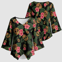 Tropical Calavera Hawaiian Kimono Sleeve Blouse Sugar Skull Pineapple Hibiscus Floral DT05 - Polynesian Pride