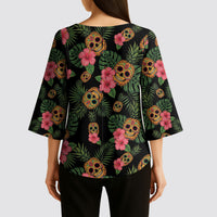 Tropical Calavera Hawaiian Kimono Sleeve Blouse Sugar Skull Pineapple Hibiscus Floral DT05 - Polynesian Pride