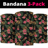 Tropical Calavera Hawaiian Neck Gaiter Sugar Skull Pineapple Hibiscus Floral DT05 package One Size: 25*50cm Black - Polynesian Pride