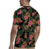 Tropical Calavera Hawaiian Rugby Jersey Sugar Skull Pineapple Hibiscus Floral DT05 - Polynesian Pride