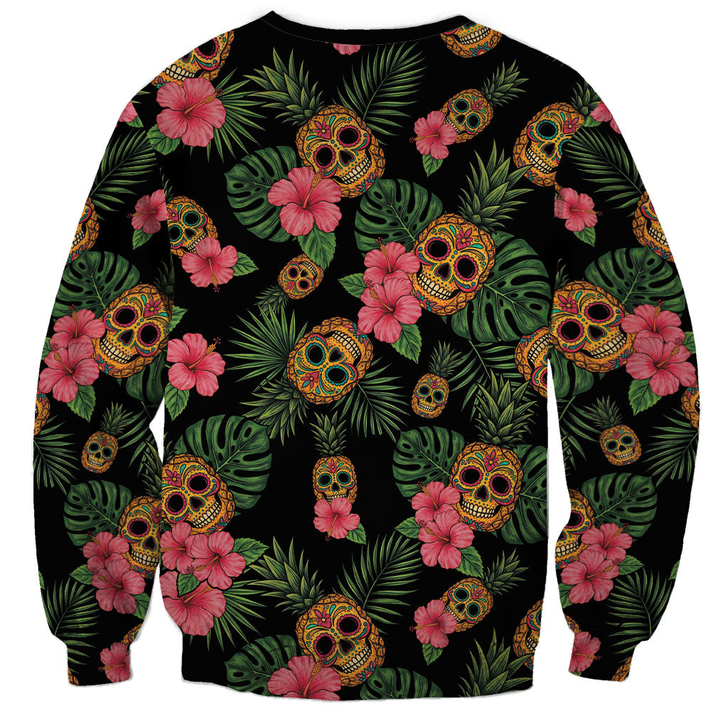 Tropical Calavera Hawaiian Sweatshirt Sugar Skull Pineapple Hibiscus Floral DT05 - Polynesian Pride