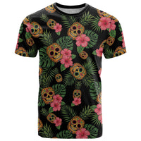 Tropical Calavera Hawaiian T Shirt Sugar Skull Pineapple Hibiscus Floral DT05 Black - Polynesian Pride