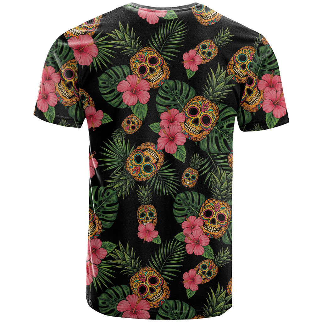 Tropical Calavera Hawaiian T Shirt Sugar Skull Pineapple Hibiscus Floral DT05 - Polynesian Pride