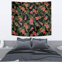 Tropical Calavera Hawaiian Tapestry Sugar Skull Pineapple Hibiscus Floral DT05 - Polynesian Pride