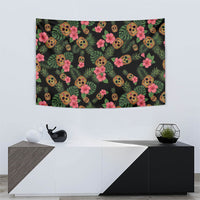 Tropical Calavera Hawaiian Tapestry Sugar Skull Pineapple Hibiscus Floral DT05 - Polynesian Pride