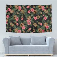 Tropical Calavera Hawaiian Tapestry Sugar Skull Pineapple Hibiscus Floral DT05 - Polynesian Pride