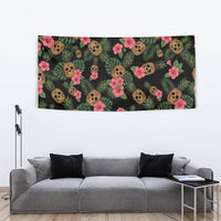 Tropical Calavera Hawaiian Tapestry Sugar Skull Pineapple Hibiscus Floral DT05 - Polynesian Pride