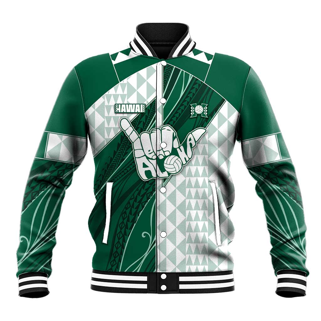 Custom Hawaii Volleyball Baseball Jacket Shaka Aloha Hand DT05 Unisex Green - Polynesian Pride