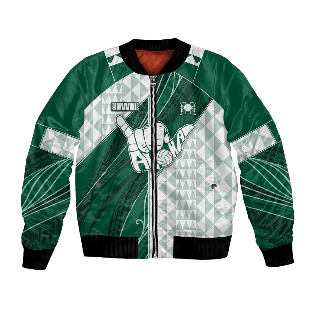 Custom Hawaii Volleyball Bomber Jacket Shaka Aloha Hand DT05 Unisex Green - Polynesian Pride