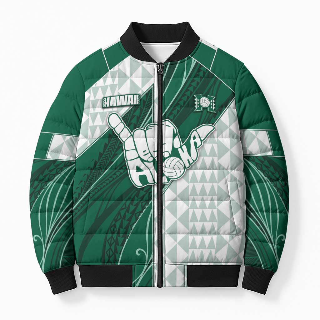 Custom Hawaii Volleyball Bomber Puffer Jacket Shaka Aloha Hand DT05 Unisex Green - Polynesian Pride