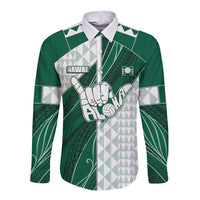 Custom Hawaii Volleyball Long Sleeve Button Shirt Shaka Aloha Hand DT05 Unisex Green - Polynesian Pride