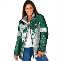 Custom Hawaii Volleyball Padded Jacket Shaka Aloha Hand DT05 Women Green - Polynesian Pride