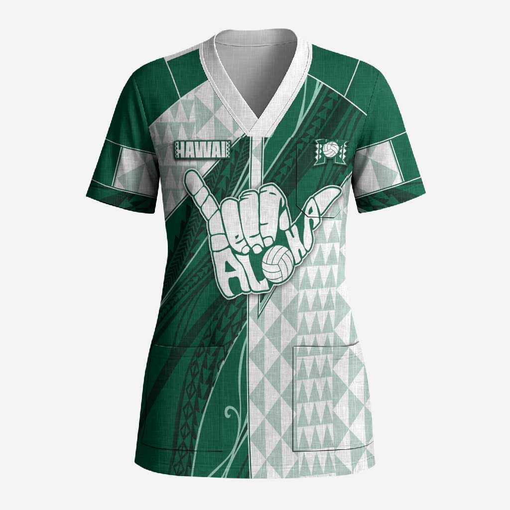 Custom Hawaii Volleyball Scrub Top Shaka Aloha Hand DT05 Adult Green - Polynesian Pride