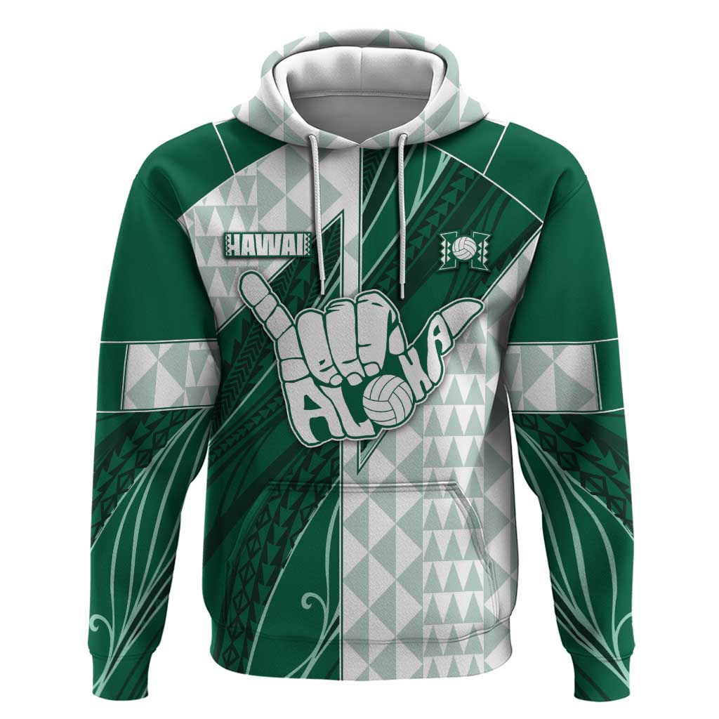 Custom Hawaii Volleyball Zip Hoodie Shaka Aloha Hand DT05 Pullover Hoodie Green - Polynesian Pride