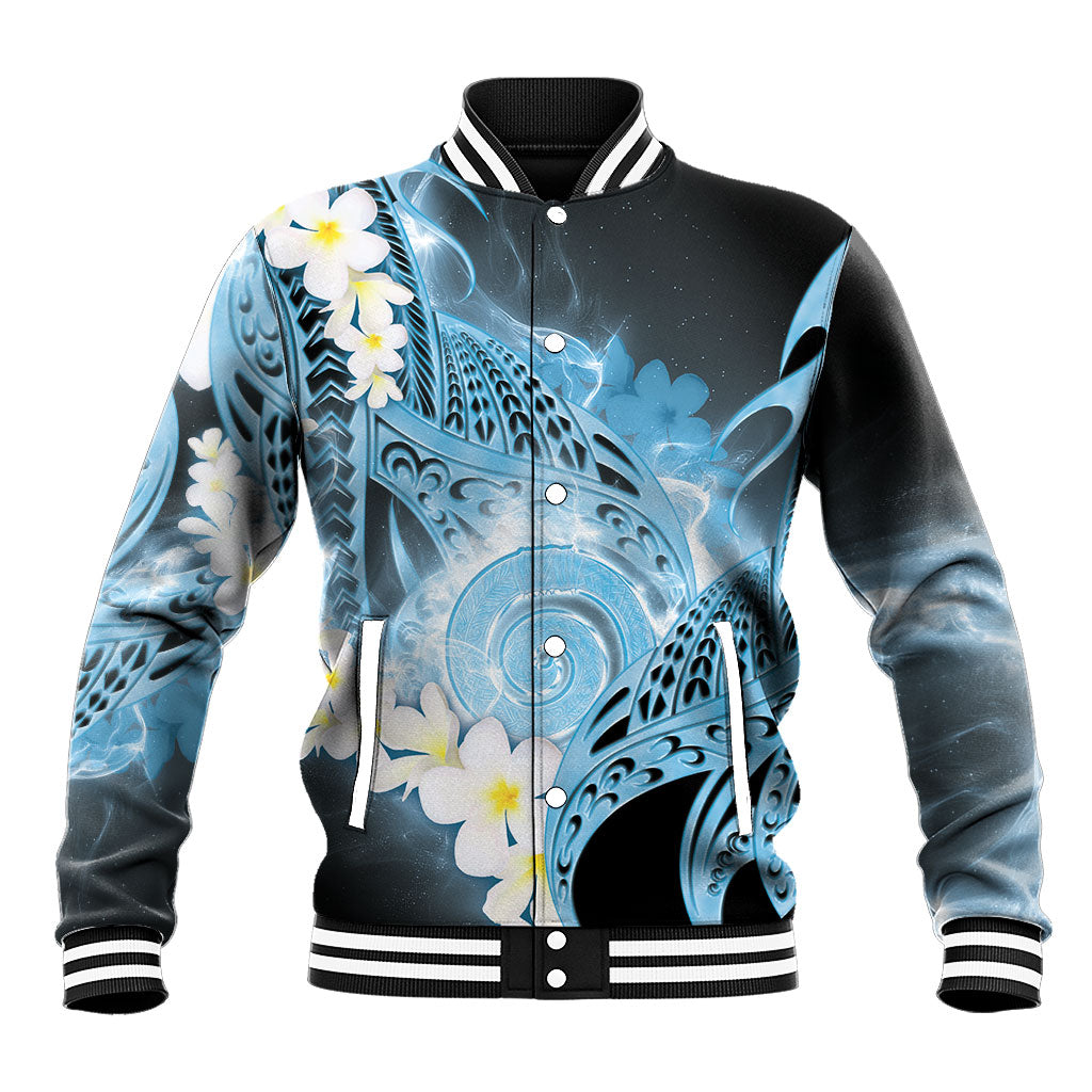 Piko Hawaiian Baseball Jacket Blue Galaxy Spiral Plumeria Tribal Patterns DT05 Unisex Blue - Polynesian Pride
